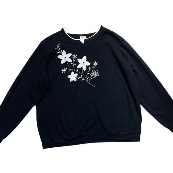 Adrian Delafield Black Embroidered Floral Vintage 90s Sweatshirt Sweater Size XL - Picture 1 of 7